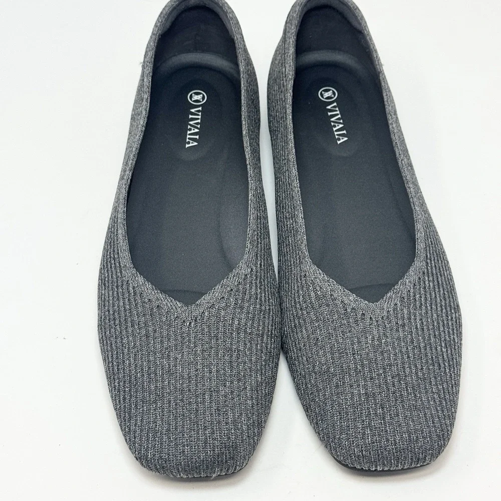 VIVAIA Margot 2.0 Square Toe V-Cut Blue Ribbed Knit Ballet Flats 42EU - 10.5US